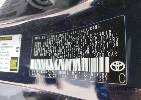 2023 Toyota Corolla Se из США, поврежденный, VIN 5YFS4MCE3PP147425